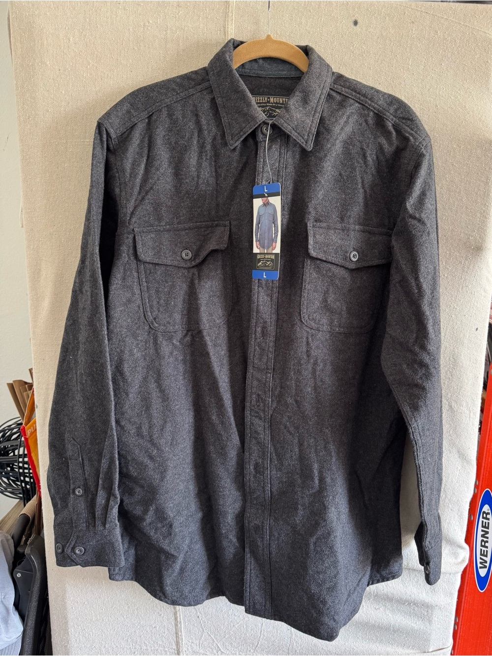 Grizzly Mountain Men's Charcoal Button-Up Wool Blend Jacket Shirt